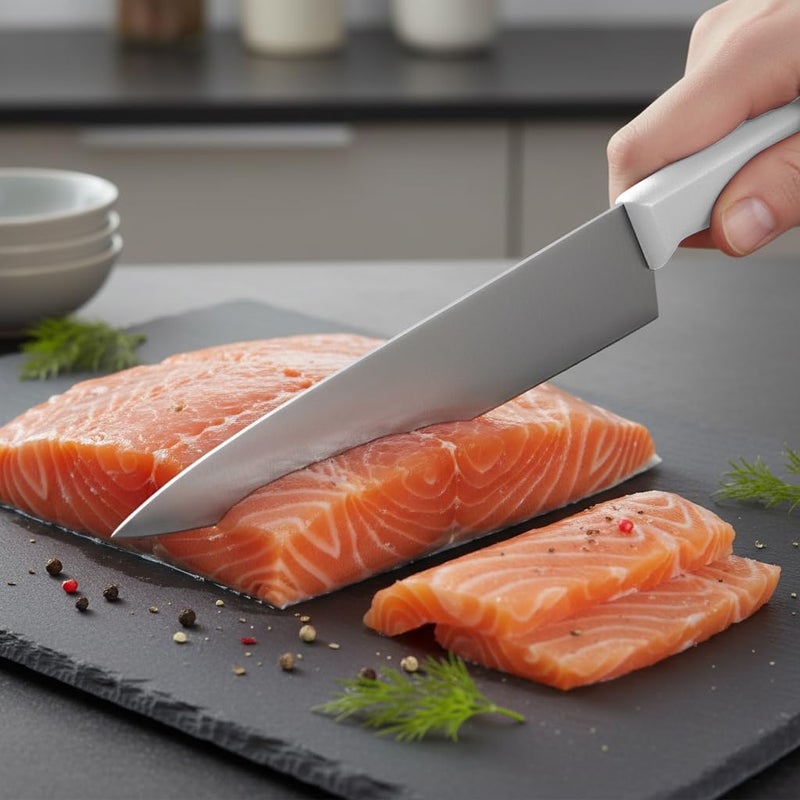 Kitchen Master 8 Inch Stainless Steel Professional Chef Knife (White) | NSF Certified for Dairy & Baked Goods - Image 4